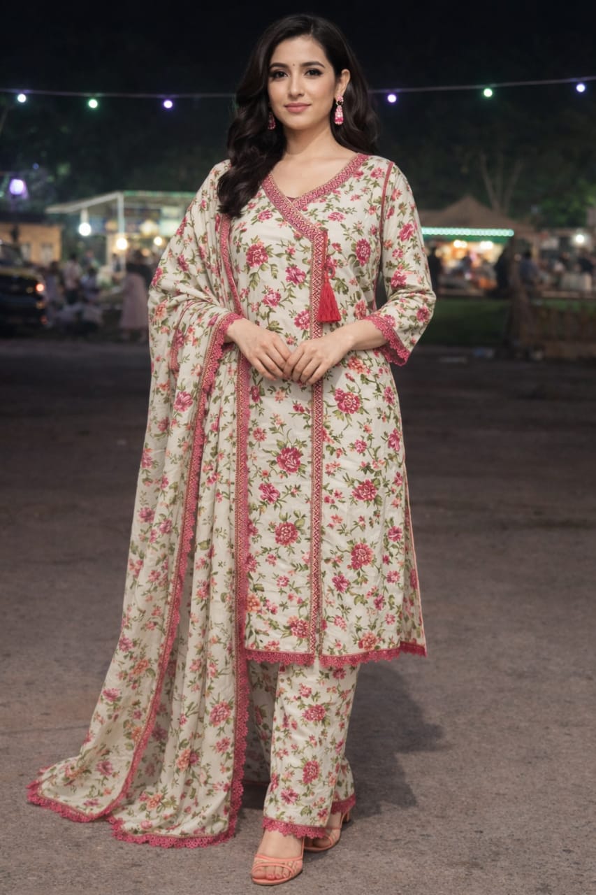 Cream Color Lawn 3 Piece Suit with Matching Dupatta by Bin Saeed