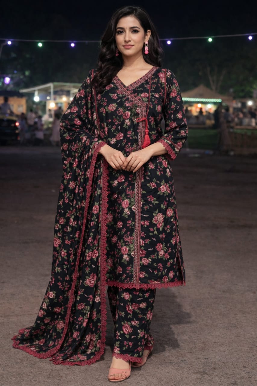 Deep Black 3 Piece Frock Suit by Bin Saeed