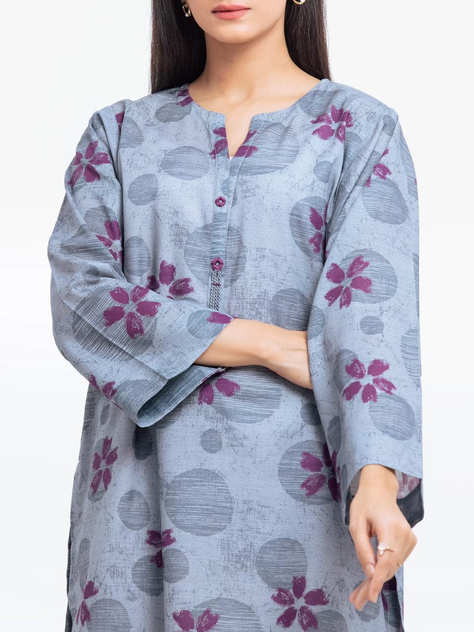 Pret 2 Pc Printed Khaddar Co-Ord Set - Blue Floral
