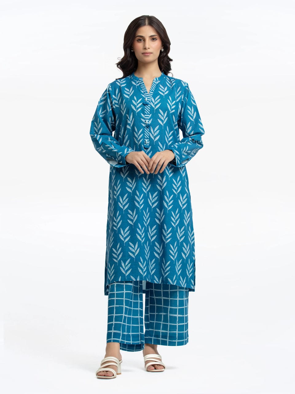Pret 2 Pc Printed Khaddar Co-Ord Set - Teal Leaf