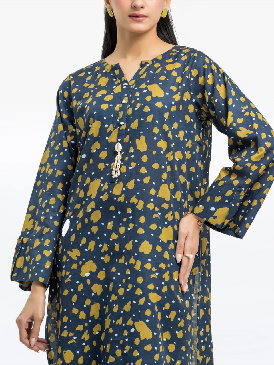 Pret 2 Pc Printed Khaddar Co-Ord Set - Navy Yellow