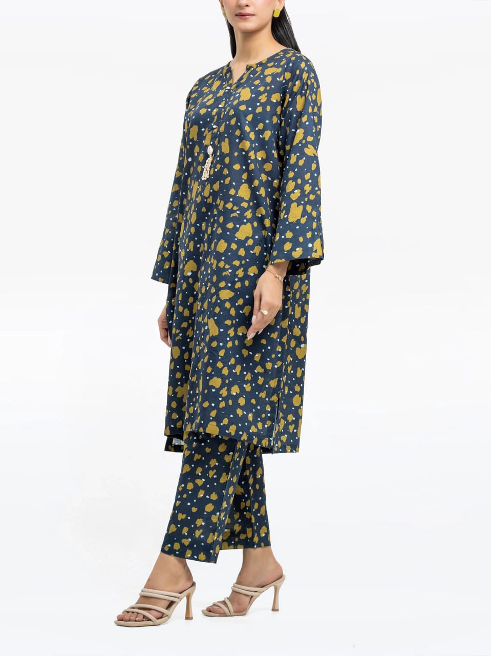 Pret 2 Pc Printed Khaddar Co-Ord Set - Navy & Gold
