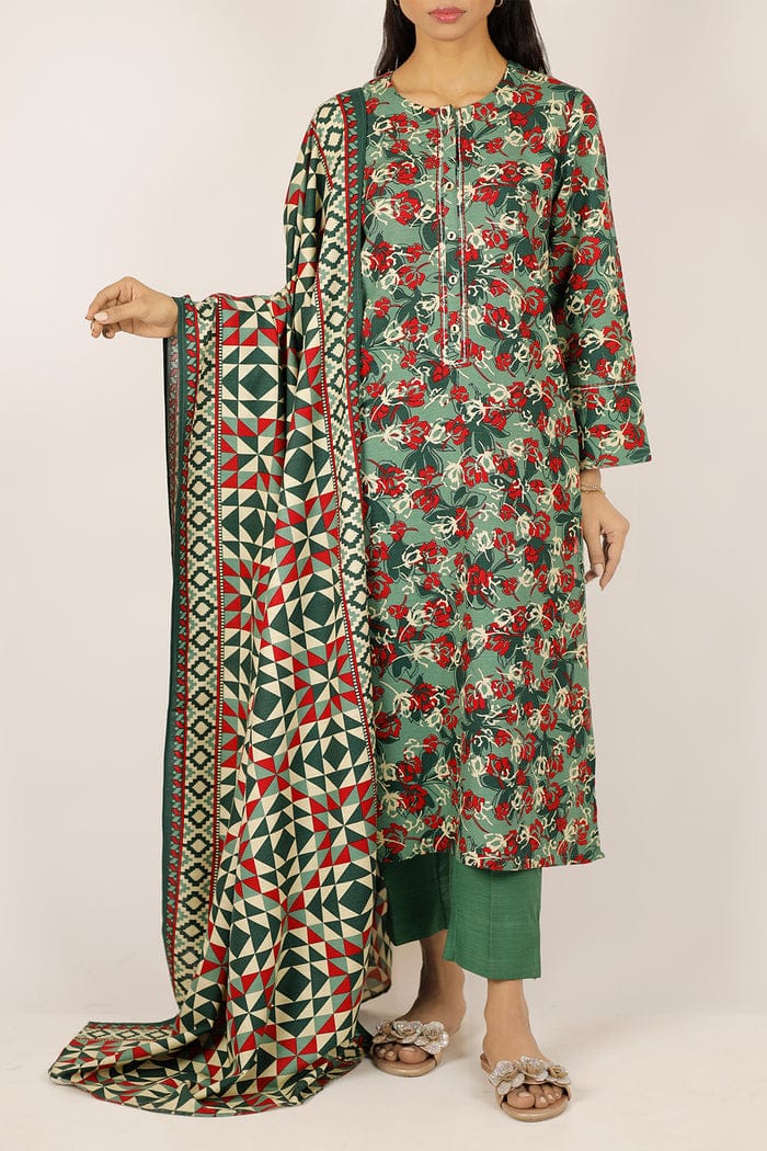 Saya green floral khaddar shirt