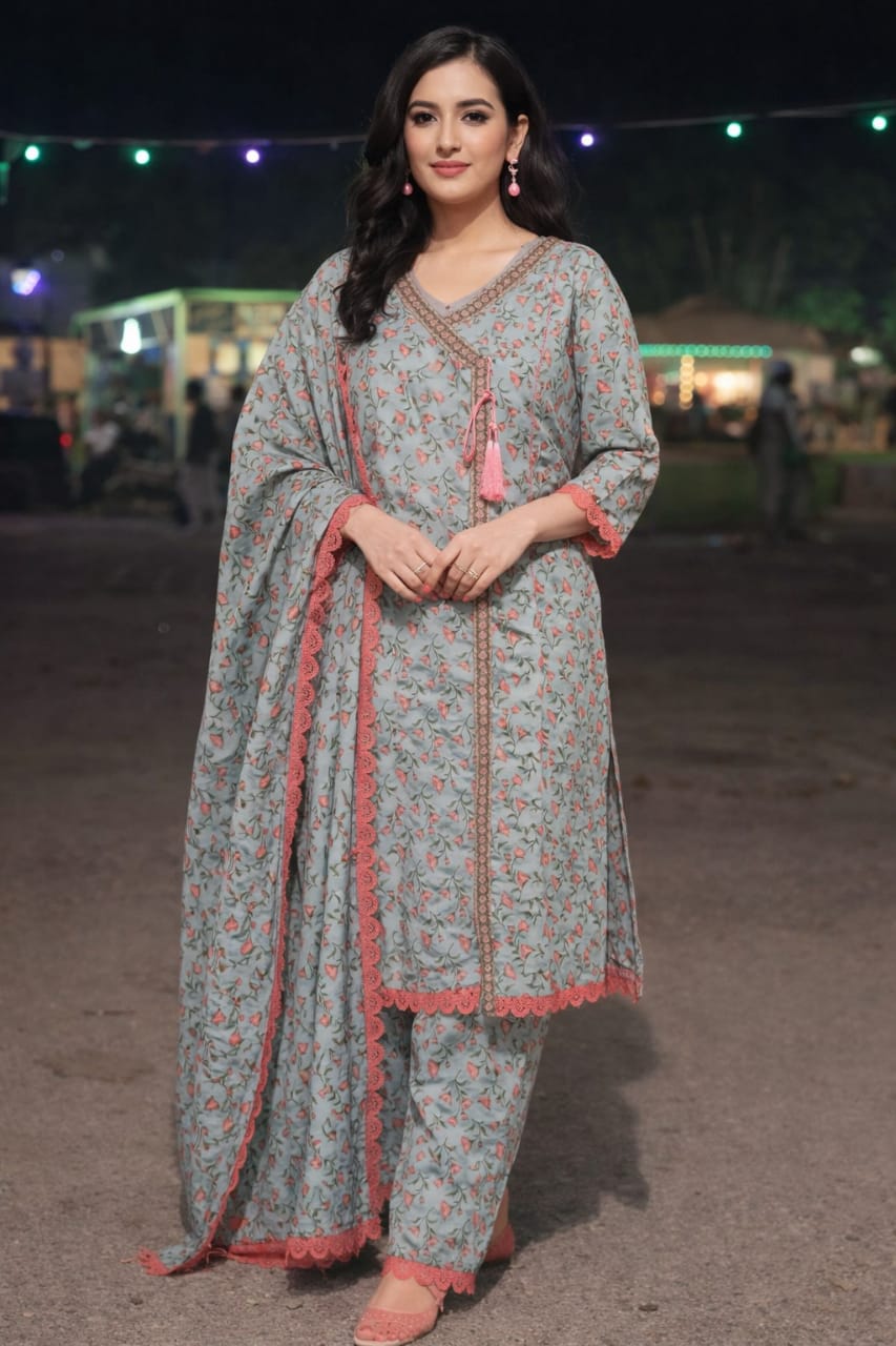 Mint Green Base 3-Piece Frock Style Lawn Suit by Bin Saeed